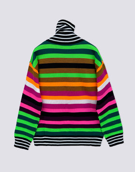 WOMEN'S MULTICOLOR STRIPED HIGH NECK SWEATER