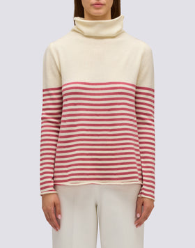 JERSEY DE MUJER CON CUELLO ALTO Y DETALLES DE RAYAS