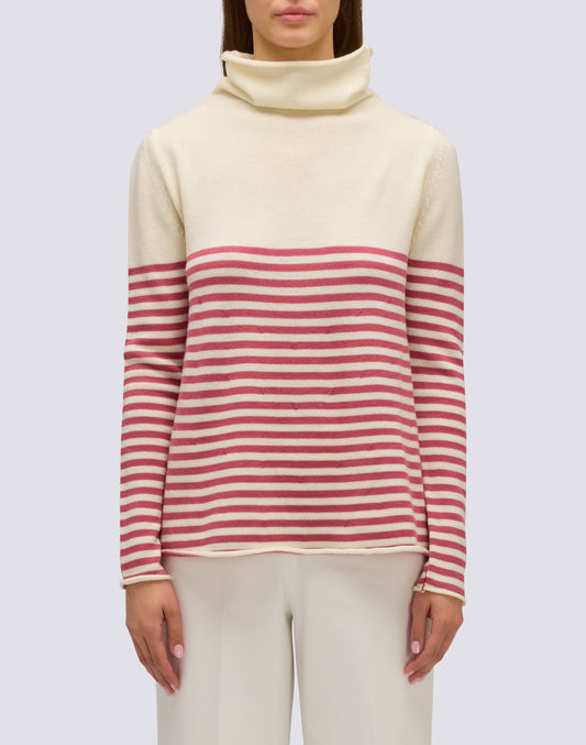 JERSEY DE MUJER CON CUELLO ALTO Y DETALLES DE RAYAS