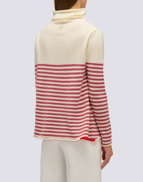 JERSEY DE MUJER CON CUELLO ALTO Y DETALLES DE RAYAS