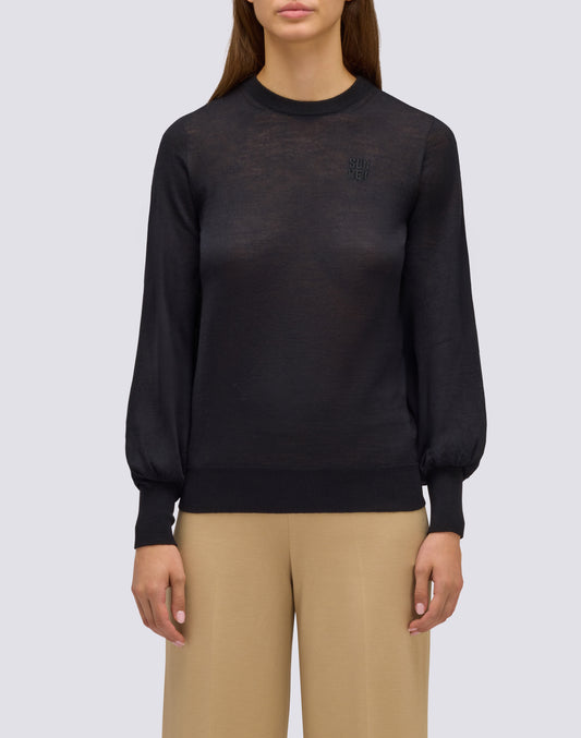 JERSEY DE LANA DE MUJER CON CUELLO REDONDO Y MANGA AJUSTADA
