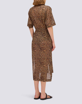 VESTIDO CAMISA DE MUJER CON ESTAMPADO ANIMALIER Y CINTURÓN DESMONTABLE