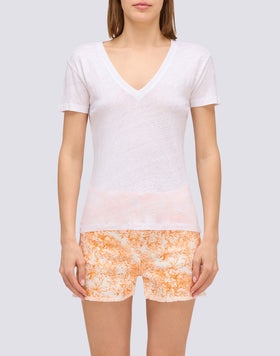 HALF-SLEEVED LINEN T-SHIRT
