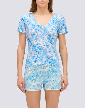 SHORT SLEEVE LINEN T-SHIRT WITH FLEUR DE JOIE PRINT