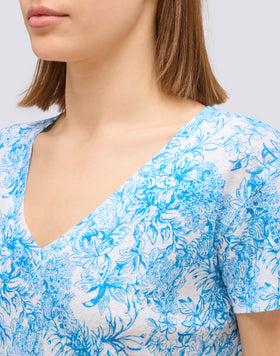 SHORT SLEEVE LINEN T-SHIRT WITH FLEUR DE JOIE PRINT