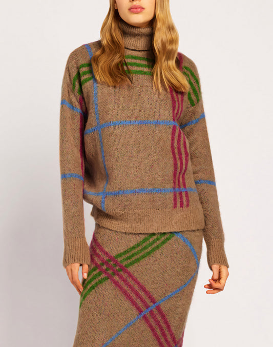 CHECK PATTERNED TURTLENECK SWEATER