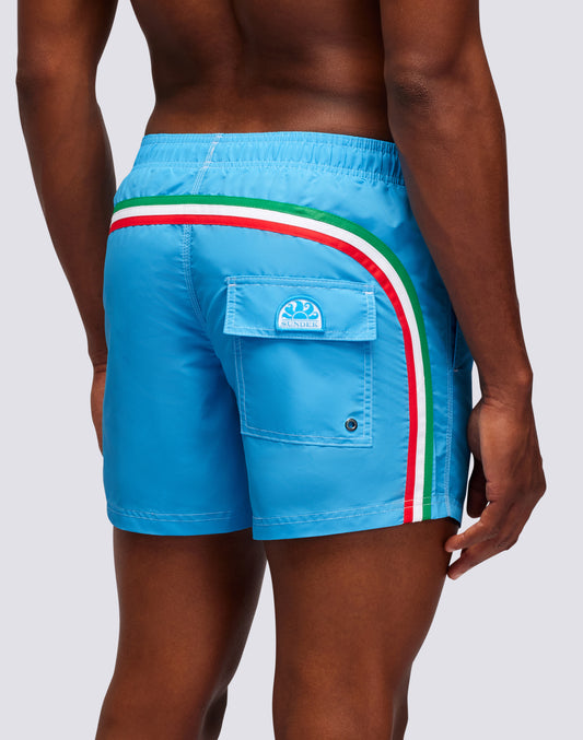 SHORT SWIM SHORTS WITH AN ELASTICATED WAISTBAND ICONIC TAFFETA ITALIAN FLAG