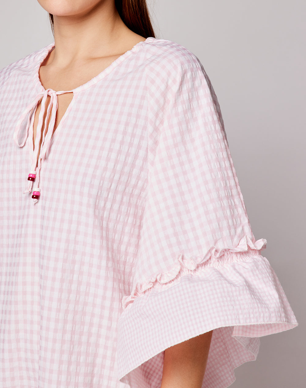 CAMICIA IN COTONE VICHY CON MANICHE A BALZE