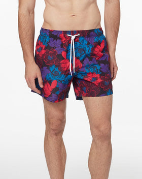 SHORT DE BAIN COURT TAILLE ÉLASTIQUE IMPRIMÉ VIOLET