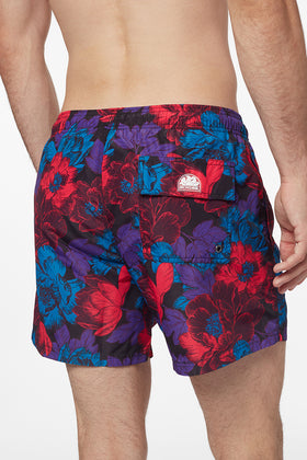 SHORT DE BAIN COURT TAILLE ÉLASTIQUE IMPRIMÉ VIOLET