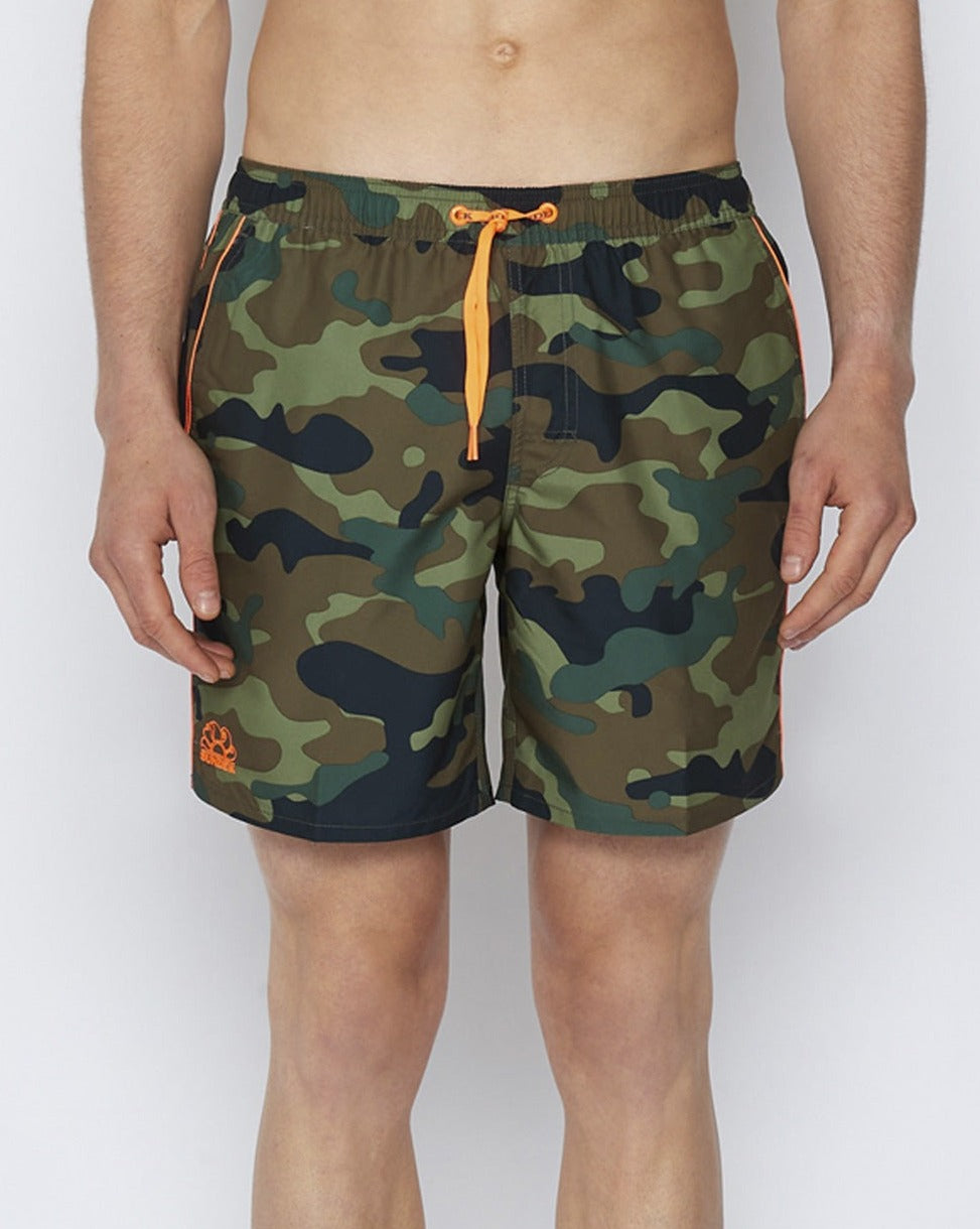 SHORT DE BAIN STRETCH MOYEN AVEC IMPRIMÉ CAMOU