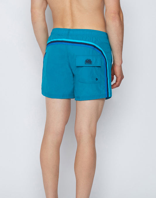 CRINKLED SHORT SWIM SHORTS WITH AN ELASTICATED WAISTBAND