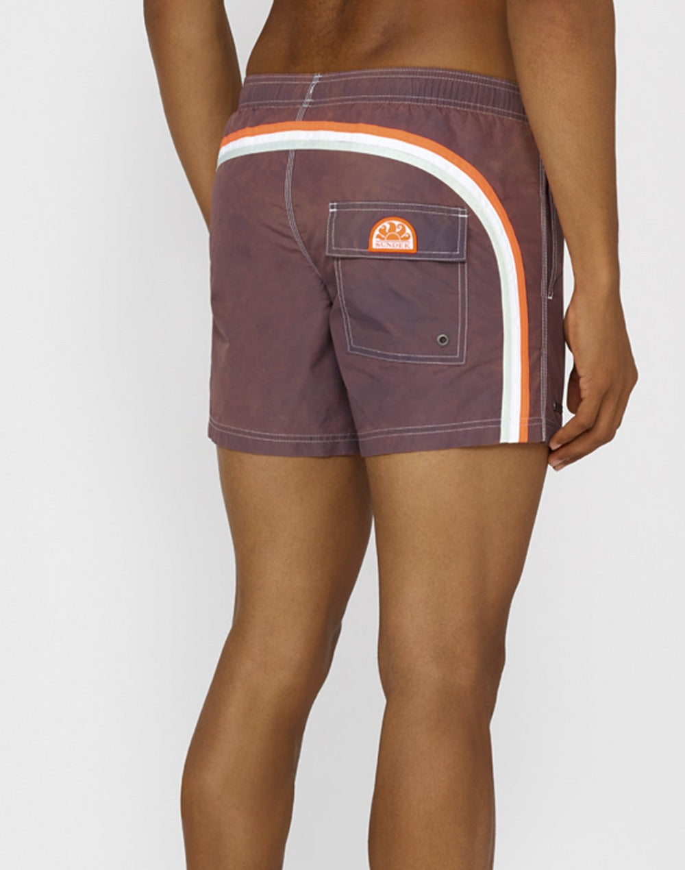 STONE WASH SHORT SWIM SHORTS WITH AN ELASTICATED WAISTBAND