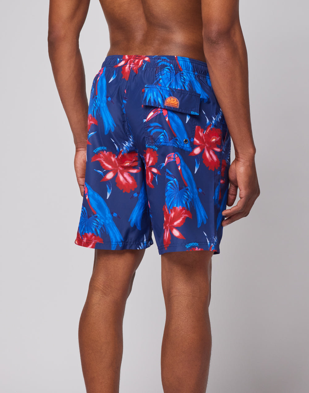 LONG BOARDSHORT WITH ELASTICATED WAIST AND TOUCANTRIP PRINT