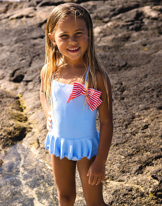 PEPLUM ONE-PIECE SWIMSUIT WITH BOW